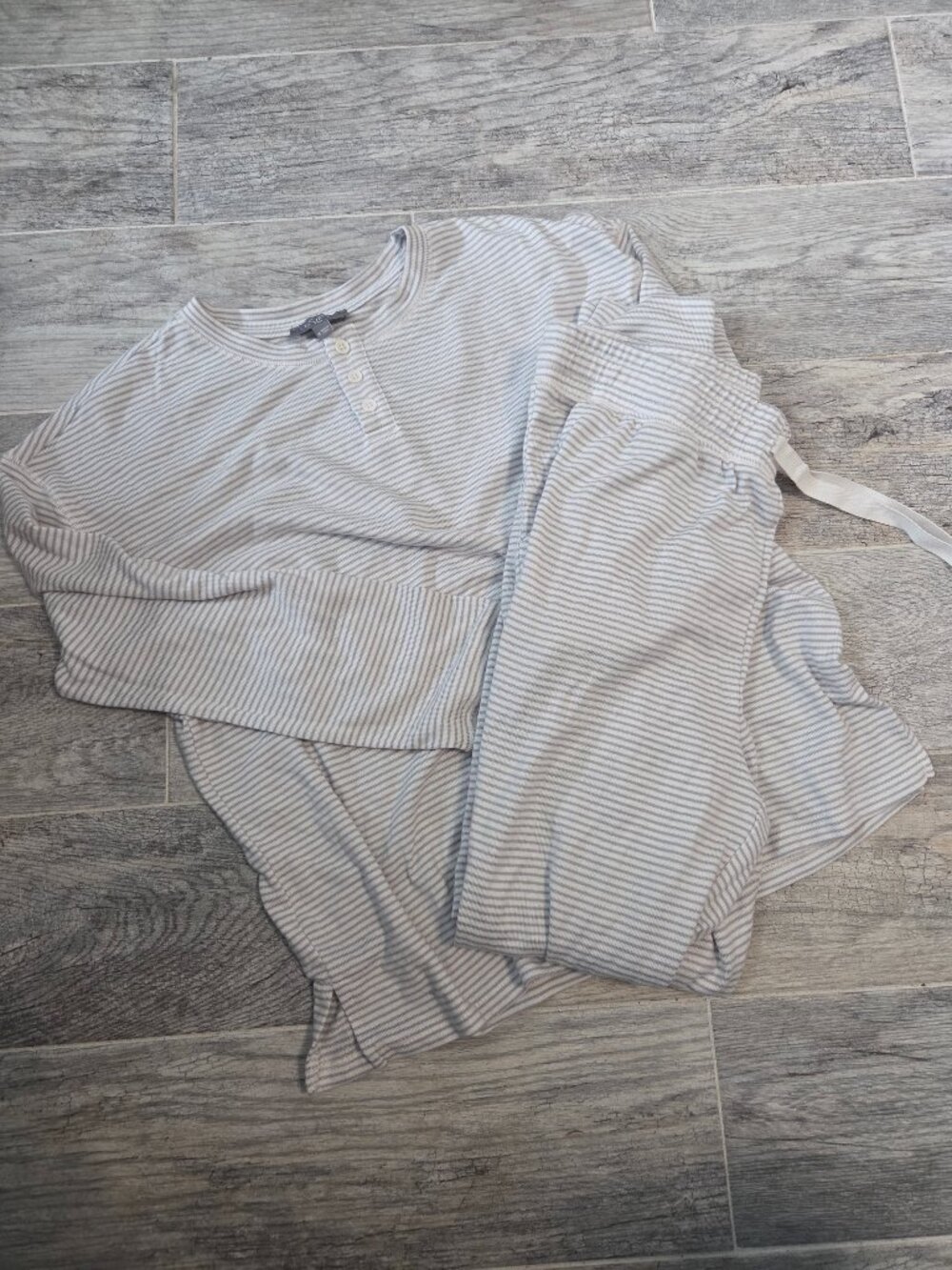Loft Pajama Set Women's Medium Henley Gray Striped Drawstring Sleepwear NWOT - Picture 2 of 11